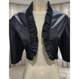 CONNECTED APPAREL Women's Black Satin Ruffle Shrug Crop Jacket Sz. 6 / S / Small